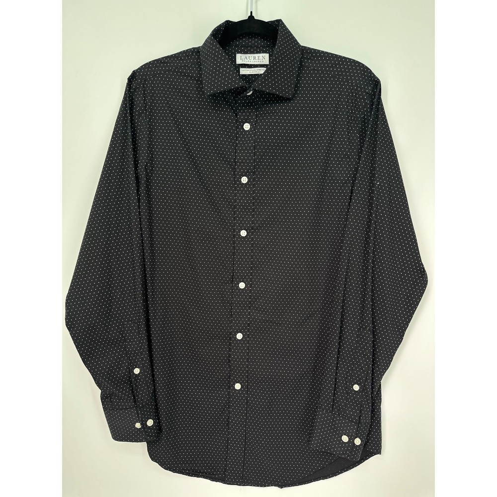 Lauren Ralph Lauren Black White Micro Dot Slim Fit Stretch Button Down 0470 M